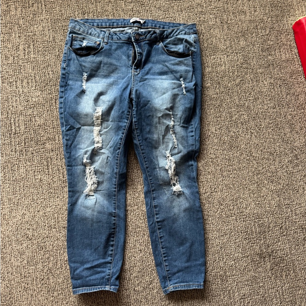 JustFab Ripped Skinny Jeans in Blue